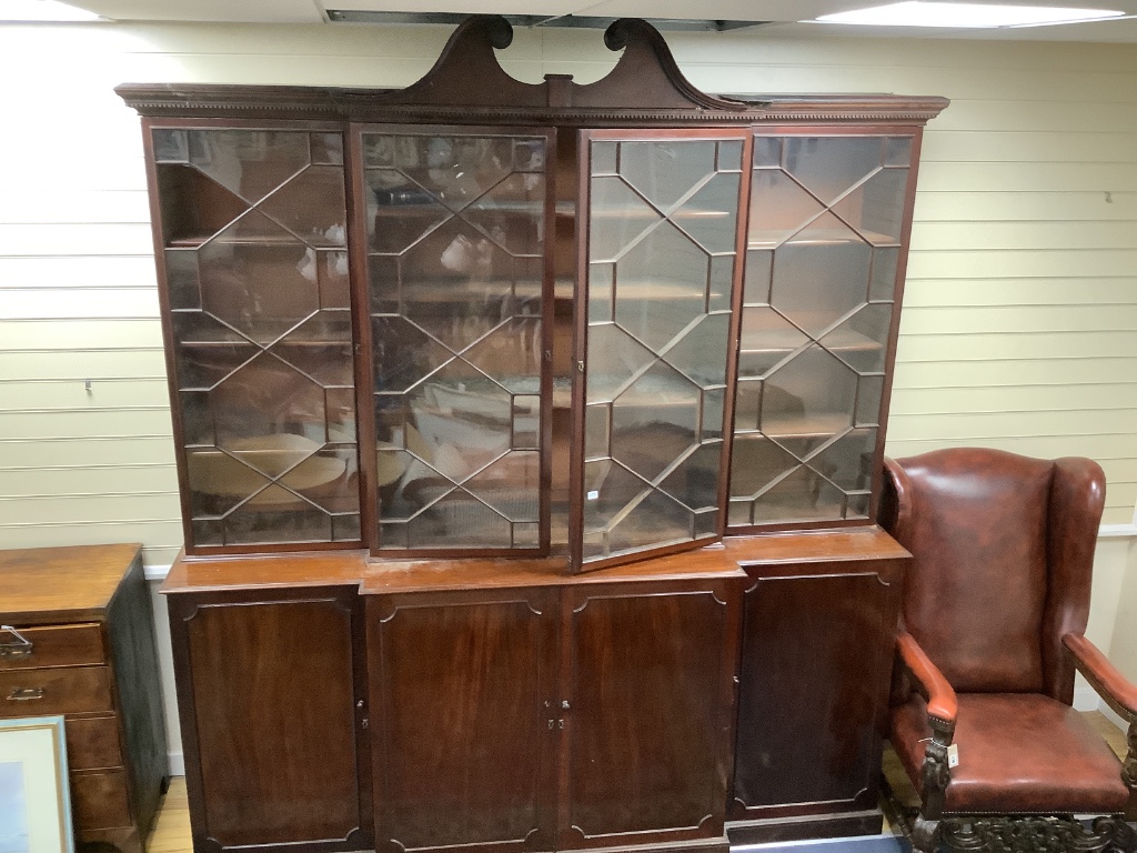 A George III mahogany breakfront library bookcase, length 232cm, depth 60cm, height 265cm